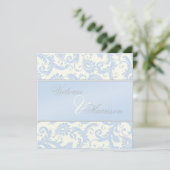 Regal Blue und Ivory Damask Einladung (Stehend Vorderseite)
