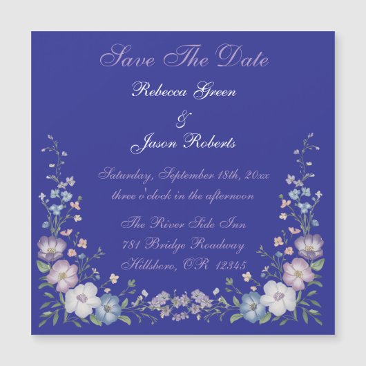 Regal Blue Vintag Elegante Gärten Magnetkarte (Vorderseite)