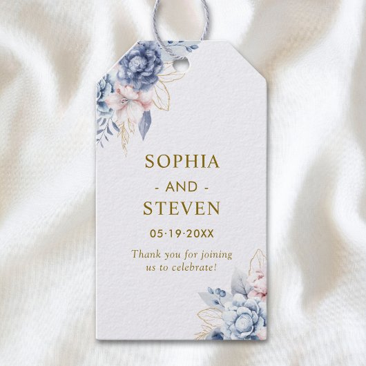 Regal Blue & White Wedding Invitation with Gold  Geschenkanhänger
