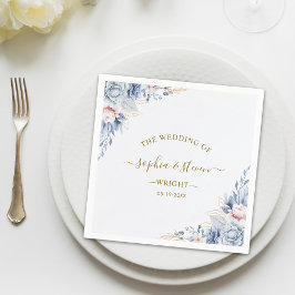 Regal Blue & White Wedding Invitation with Gold  Serviette