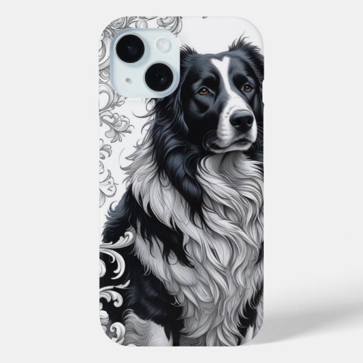 Regal Border Collie mit Barock-Blumenrahmen Case-Mate iPhone Hülle (Rückseite)