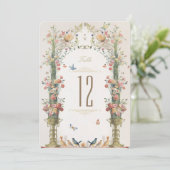 Regal Botanical Wedding Tischnummer Card (Stehend Vorderseite)