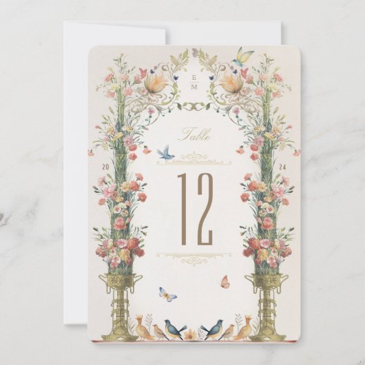 Regal Botanical Wedding Tischnummer Card (Vorderseite)
