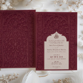 Regal Burgundy Lace Islamic Wedding Einladung