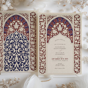 Regal Burgundy & Navy Lace Wedding Einladung