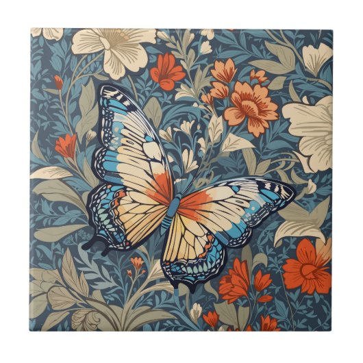 Regal Butterfly Amidst William Morris Floral Fliese (Vorderseite)