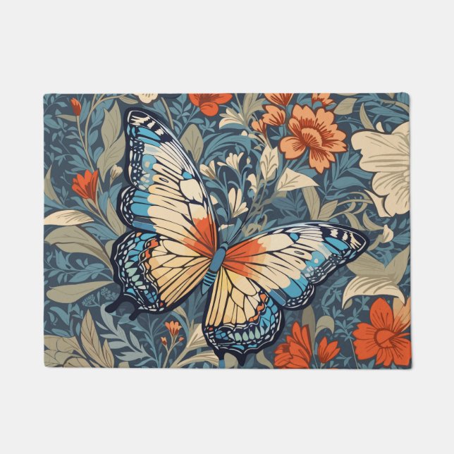 Regal Butterfly Amidst William Morris Floral Fußmatte (Vorderseite)