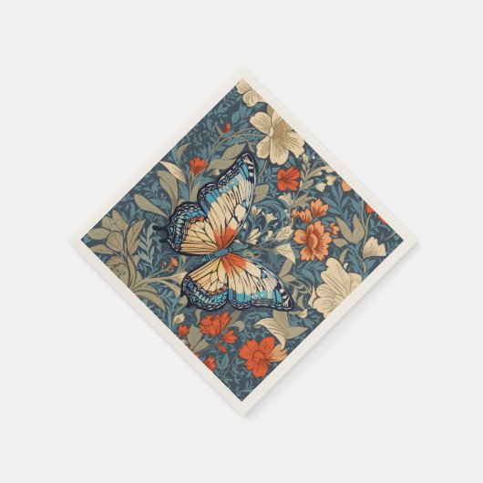 Regal Butterfly Amidst William Morris Floral Serviette (Ecke)