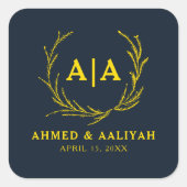 Regal Contrast Mitternachtsblau & Gold Hochzeit Quadratischer Aufkleber (Vorderseite)