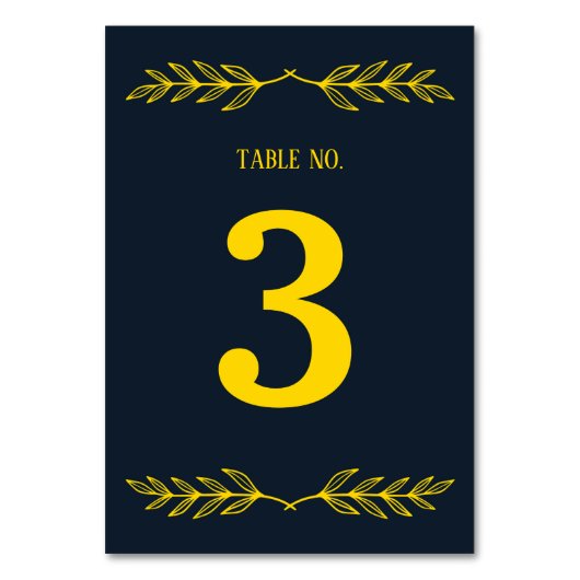 Regal Contrast Mitternachtsblau und Gold Blüten Tischnummer (Vorderseite)