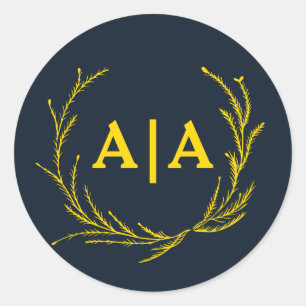 Regal Contrast Mitternachtsblau und Gold Monogramm Runder Aufkleber