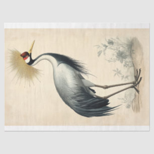 Regal Crane Stehend in einer ruhigen Dekoupage Sze Seidenpapier