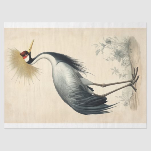 Regal Crane Stehend in einer ruhigen Dekoupage Sze Seidenpapier (Vorderseite)