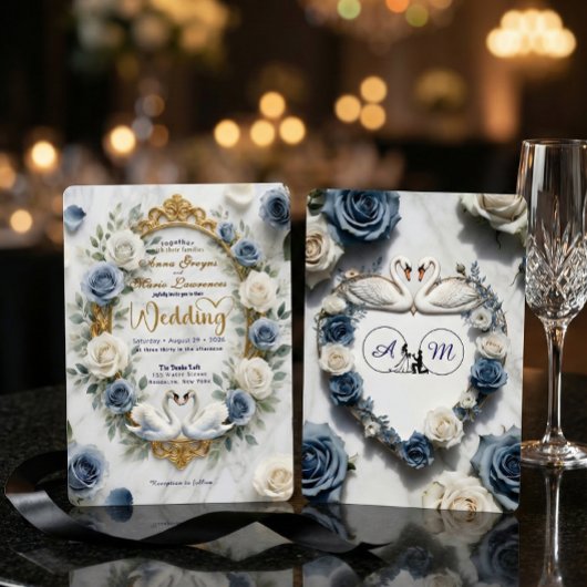 Regal Crest Silhouette Swans Traditional Wedding Einladung