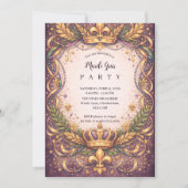 Regal Crown Fleur-de-Lis Mardi Gras Einladung (Vorderseite)