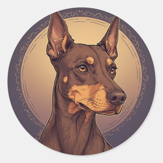 Regal Doberman Portrait Runder Aufkleber (Vorderseite)