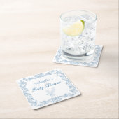 Regal Dusty Blue Baroque Frame Baby Dusche Rechteckiger Pappuntersetzer (Vor Ort)