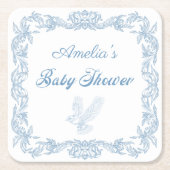 Regal Dusty Blue Baroque Frame Baby Dusche Rechteckiger Pappuntersetzer (Vorderseite)