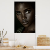 Regal Ebony Portrait Intense Gaze Gold Hoops Poster (Küche)