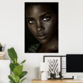 Regal Ebony Portrait Intense Gaze Gold Hoops Poster (Heimbüro)