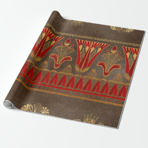 Regal Egyptian Floral and Geometric Gold Red Motif Geschenkpapier