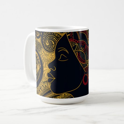 Regal Elegance: Afrikanische amerikanische Königin Kaffeetasse (Vorderseite Links)