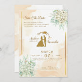 Regal Elegante: Elfenbeinküste, Gold und grüne Ein Einladung (Vorne/Hinten)