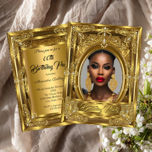Regal Elegantes Foto Geburtstagsparty Gold Gems Einladung