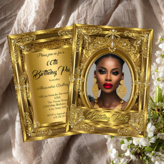 Regal Elegantes Foto Geburtstagsparty Gold Gems Einladung