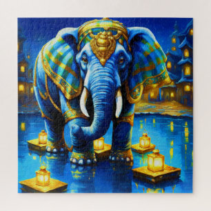 Regal Elephant in Blau Puzzle