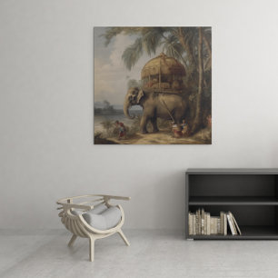 Regal Elephant & Tropical Riverbank Vintage  Leinwanddruck