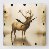 Regal Elk Impressive Antlers Misty Water Quadratische Wanduhr (Vorderseite)