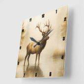 Regal Elk Impressive Antlers Misty Water Quadratische Wanduhr (Winkel)