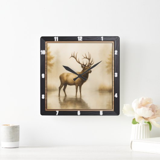 Regal Elk Misty Water Quadratische Wanduhr (Zuhause)