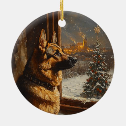 Regal German Shepherd Weihnachtsbaum Ölgemälde Keramik Ornament (Hinten)