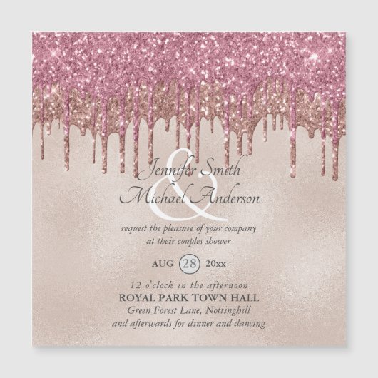 Regal GLITZER Dripping COUPLES SHOWER Ampersand Magnetkarte (Vorderseite)