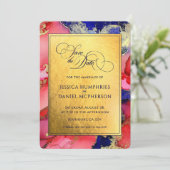 *Regal Gold Abstrakt Art Wedding Flat Save The Date (Stehend Vorderseite)