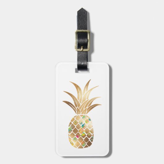 Regal Gold Collage Ananas Gepäckmarke Gepäckanhänger (Vorderseite vertikal)