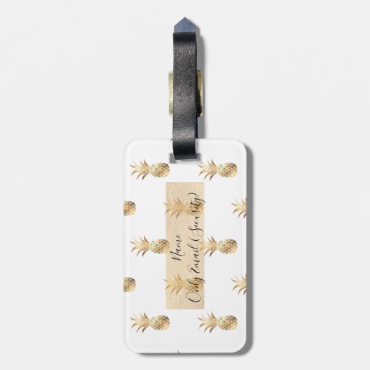 Regal Gold Collage Ananas Gepäckmarke Gepäckanhänger (Rückseite vertikal)