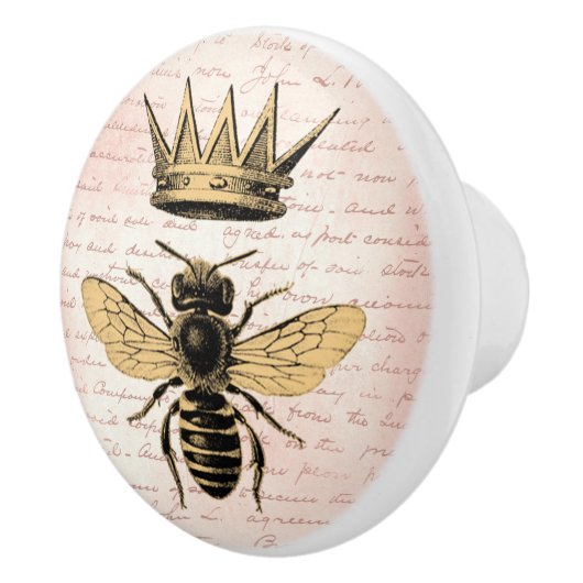 Regal Gold Crown Queen Bee Pink French Handwriting Keramikknauf (Rechts)