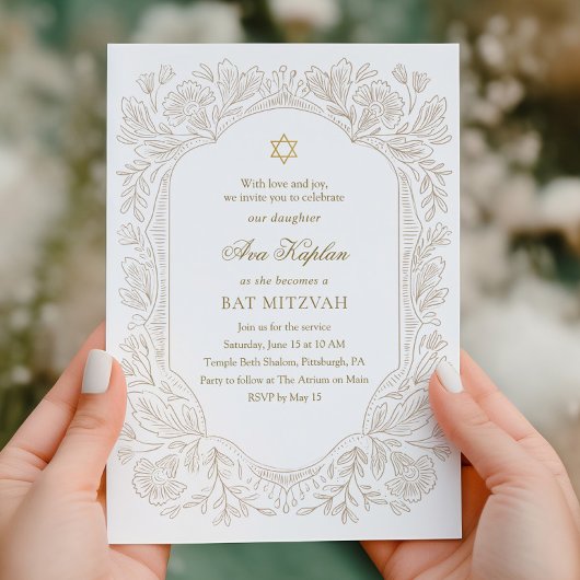 Regal Gold Floral Bat Mitzvah  Einladung