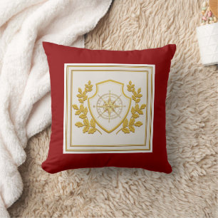 Regal Gold Kompass-Wappen & Lorbeer auf Karmesinro Kissen