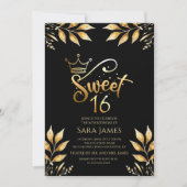 Regal Gold & Obsidian Sweet 16 Birthday Invitation Einladung (Vorderseite)