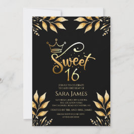 Regal Gold & Obsidian Sweet 16 Birthday Invitation Einladung