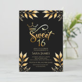 Regal Gold & Obsidian Sweet 16 Birthday Invitation Einladung (Stehend Vorderseite)
