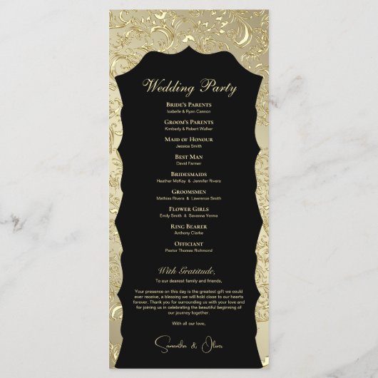 Regal Golden Damask Hochzeitsprogramm Programm (Rückseite)