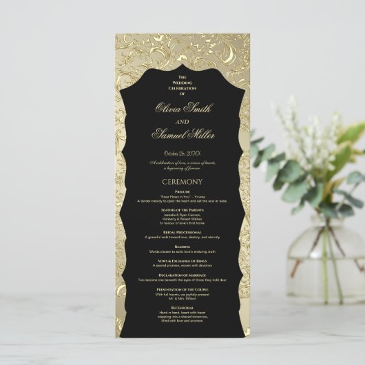 Regal Golden Damask Hochzeitsprogramm Programm (Stehend Vorderseite)