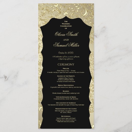 Regal Golden Damask Hochzeitsprogramm Programm (Vorderseite)