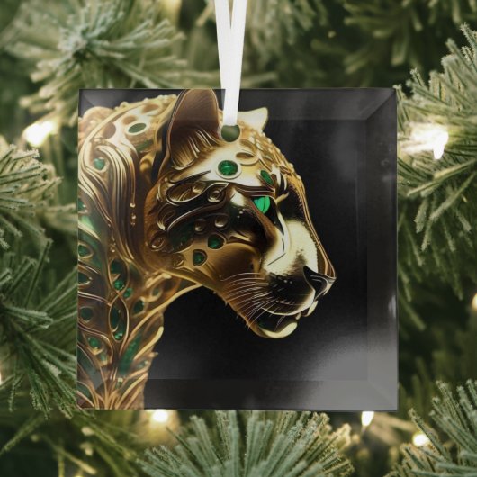Regal Grace: Der Goldene Jaguar mit den Emeralds Ornament Aus Glas (Insitu)