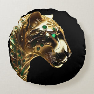 Regal Grace: Der Goldene Jaguar mit den Emeralds Rundes Kissen